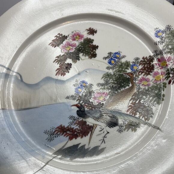A Pair Japanese Kutani Porcelain Crane/Floral Motifs Plates (Meiji Period) - Picture 3 of 15
